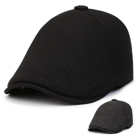 Men Flat Cap Winter Warm Woolen Thickened Ear Protection Vintage Ivy Newsboy Hat Adjustable Solid Color