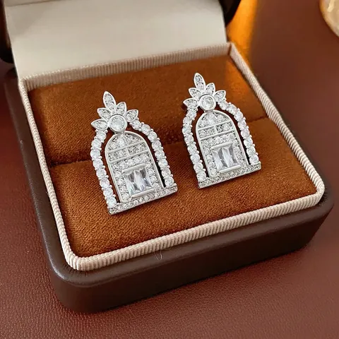 Orecchini A Lobo Geometrici Ad Arco Con Perno In Argento Rame Zirconia Cubica Gioielli Di Lusso Vintage Per Donna