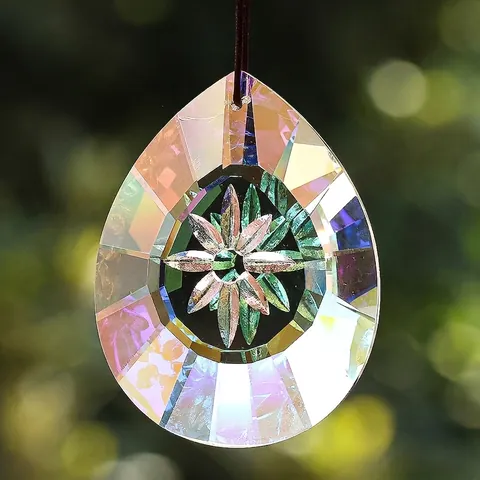 Acchiappasole In Cristallo K9 Pendente Aurora AB Arcobaleno Goccia Prisma Sfaccettato Per Decorazione Giardino Patio Finestra