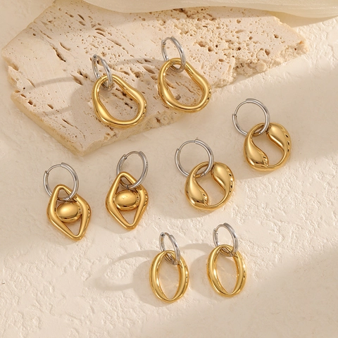 Irregular Geometric Hoop Earrings 304 Stainless Steel 18K Gold Plated Bicolor Hypoallergenic Niche Design For Women