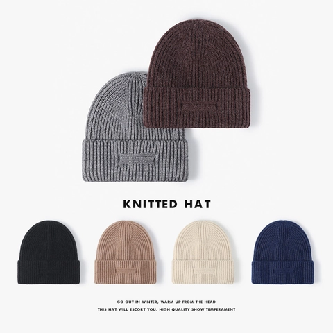 Gorro De Punto De Invierno Piel De Conejo Sintética Grueso Acanalado Cálido Gorro Con Dobladillo Para Hombre Mujer Minimalista Color Sólido
