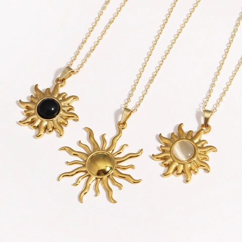 Collana Pendente Sole Acciaio Inossidabile Con Pietra Preziosa Nera Bianca Gioielli Chic Celesti Da Donna
