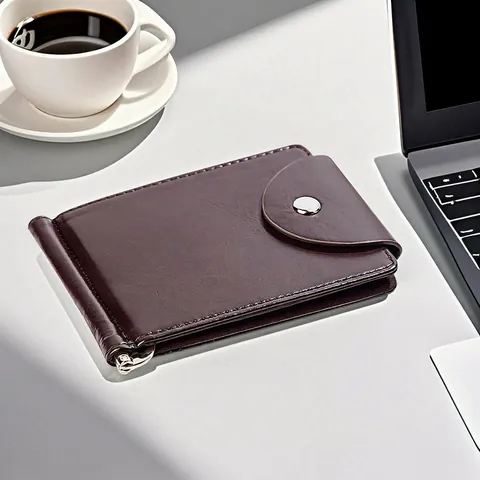 Men Bifold Wallet PU Leather Money Clip Business Style Card Holder With Snap Button And ID Window For Daily Use