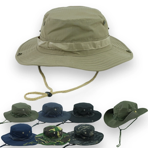 Sombrero Boonie Ala Ancha Poliéster Ripstop Protección Solar Cordón Ajustable Pesca Senderismo Táctico Exterior