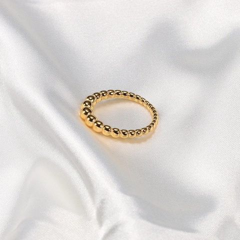Minimalist Beaded Ring 18K Gold Plated Stainless Steel Graduated Spheres Band Non-Fading Mirror Polished For Women Men