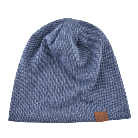 Unisex Slouchy Knit Beanie Hat Winter Warm Fleece Lined Skull Cap With Leather Label Outdoor Soft Thermal Headwear
