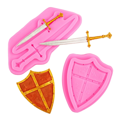 Vintage Schild Und Schwert Silikonform Für Schokolade Fondant Tortendekoration Polymer Ton Handwerk Werkzeug Retro