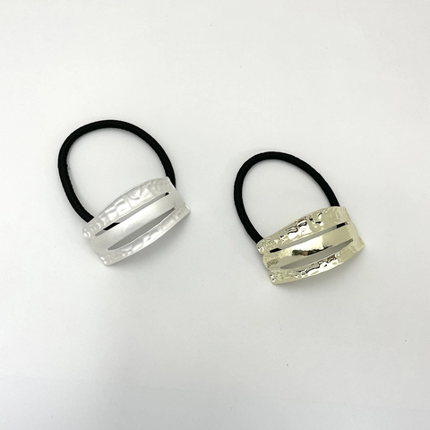 Coleta De Metal De Aleación Con Textura Martillada Goma Para El Pelo Elástica Estilo Minimalista Elegante Para Mujeres