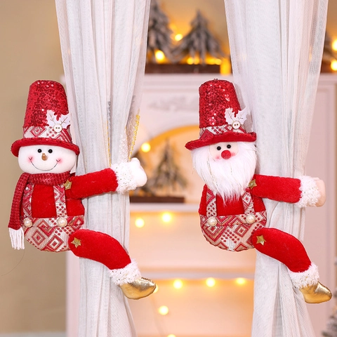 Weihnachts Gardinenclips Pailletten Plüsch Weihnachtsmann Schneemann Rentier Vorhanghalter Feiertag Deko Klettverschluss