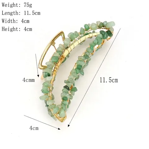 Natural Crushed Stone Hair Claw Clip Handmade Wire Wrapped Alloy Crystal Amethyst Banana Shape Large Accessory For Women