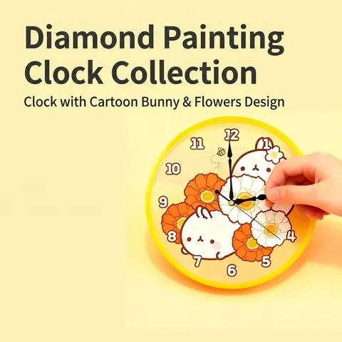 DIY 5D Diamond Painting Wall Clock Resin Rhinestone Cartoon Rabbit Full Drill Silent Decor Manual Craft Adults Kids