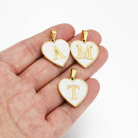 Ciondoli Lettere Alfabeto Forma Cuore Acciaio Inossidabile Con Inserto Conchiglia Per Creazione Gioielli Collana Fai Da Te