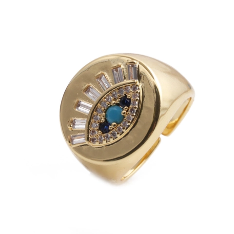 Anillo Ajustable Abierto Mal De Ojo Color Oro Cobre Circonita Colorida Estilo Turco Bohemio Joyería De Moda