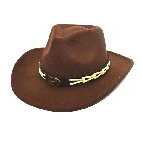 Western Cowboy Hat Cotton Polyester Felt Wide Brim With Decorative Belt Metal Bull Head Buckle Vintage Style Men Women