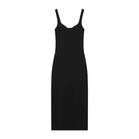 Knitted Cami Midi Dress Black Floral Embroidery Artificial Pearl Accents Slim Fit Elegant V Neck Sleeveless Summer Outfit Women