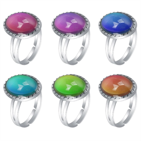 Retro Mood Ring Zinc Alloy Acrylic Temperature Sensitive Color Changing Adjustable Opening Vintage Fashion Jewelry For Women