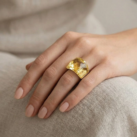 Facettierter Kristall Statement Ring Edelstahl Geometrischer Klobiger Cocktail Schmuck Für Männer Und Frauen Retro Stil