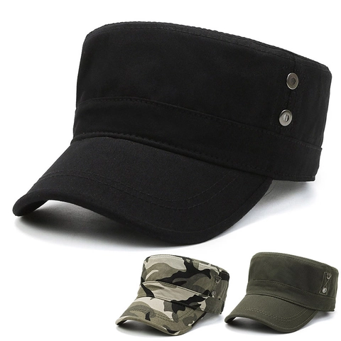 Herren Baumwolle Cadet Army Cap Flachkopf Militär Mütze Verstellbar Sonnenschutz Outdoor Casual Camo Solid Farbe Mode