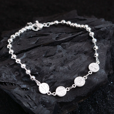 Bracelet Minimaliste en Cuivre pour Femmes Avec Pendentif Rond Caractères Chinois Paix et Joie Plaqué Or Argent Bijoux Élégants
