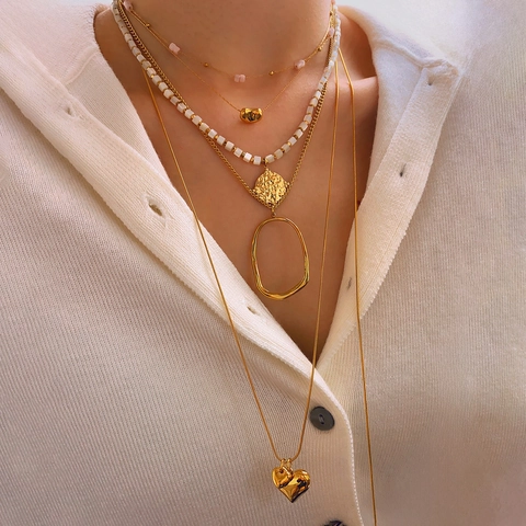 Collana con Pendente in Acciaio Inossidabile Minimalista Retrò Francese per Donna Gioielli con Catena di Perline a Cuore Geometrico Irregolare