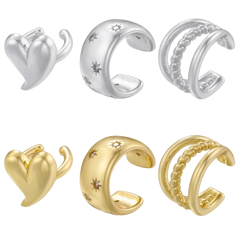 Messing Ohrklemmen Ohne Ohrloch Herz Stern Twist C-Form Zirkonia Ohrknorpel Clips Minimalistischer Schmuck Damen