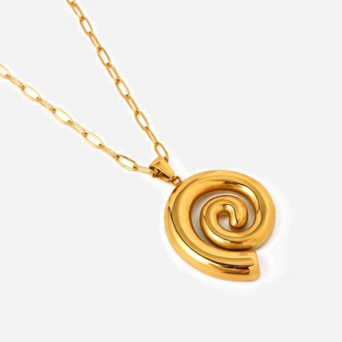 Collar Con Colgante De Espiral Chapado En Oro De 18K Acero Inoxidable Cadena De Clip Diseño De Vórtice Geométrico Joyería