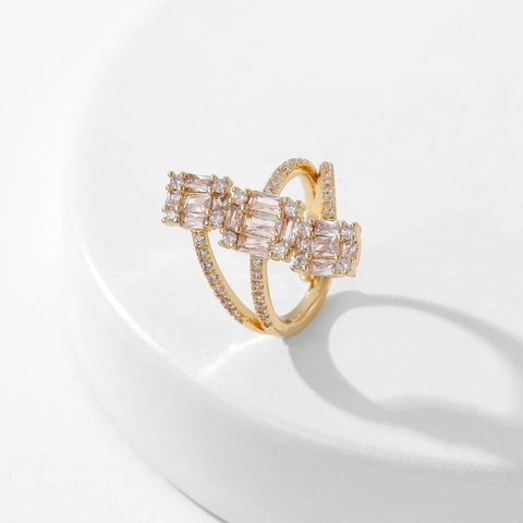 Anello Aperto Regolabile Rame Micro Pavè Zircone Geometrico Croce Goccia Gioielli Di Moda Di Lusso Per Donne