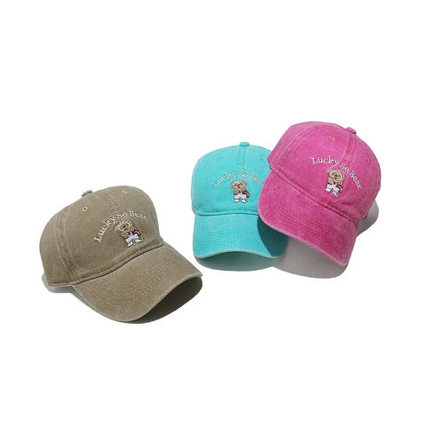 Berretto Da Baseball In Cotone Lavato Ricamo Orso Cartone Animato Protezione Solare Regolabile Vintage Casual Per Donne Uomini