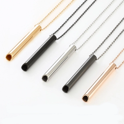 Collier Sifflet En Acier Inoxydable Soulagement De L Anxiété Outil De Respiration Pendentif Cylindre Pour Hommes Femmes
