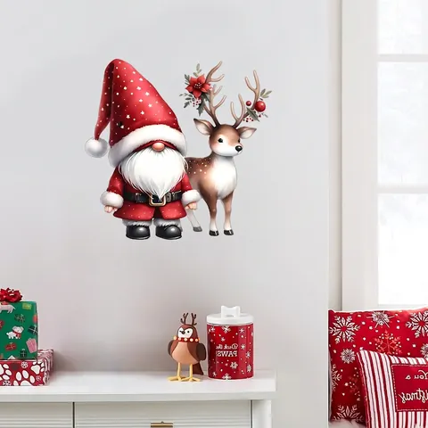 Christmas Gnome Wall Stickers PVC Self Adhesive Removable Festive Holiday Decals For Home Living Room Window Decor