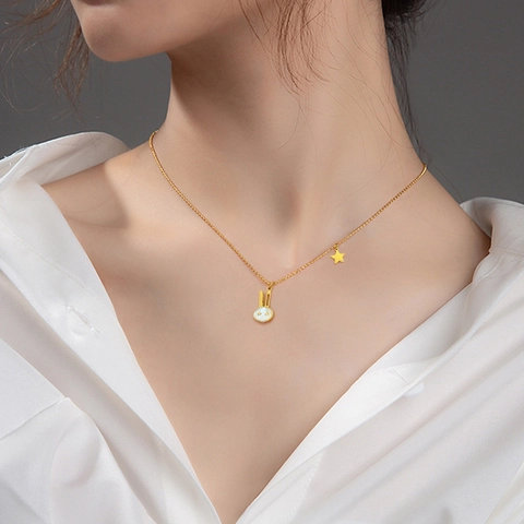 Titanium Stahl Hase Anhänger Halskette Mit Perlmutt Stern Charme Minimalistischer Vergoldeter Schmuck Für Frauen