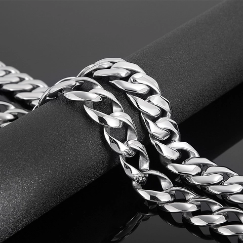 Collier Chaîne À Mailles Cubaines Épaisses Et Larges Pour Hommes En Acier Inoxydable 316L Poli Lisse Bijoux Streetwear