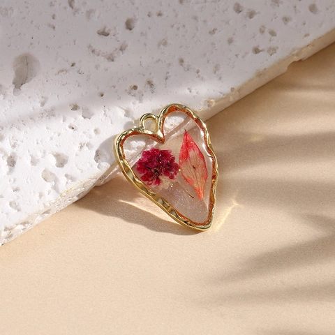 Ciondoli In Resina A Forma Di Cuore Con Veri Fiori Secchi E Bordo In Lega Placcato Oro Accessori Per La Creazione Di Gioielli Fai-Da-Te