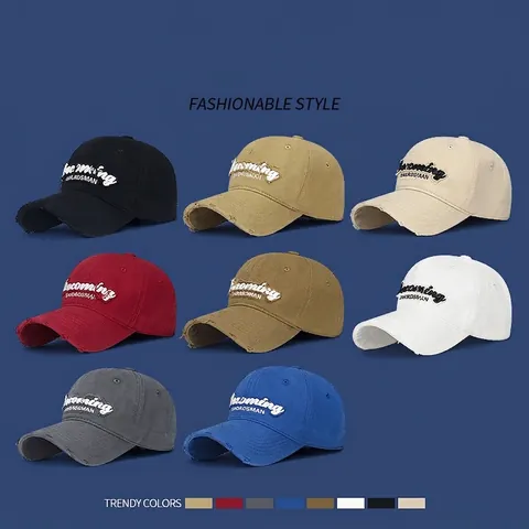 Distressed Cotton Baseball Cap Vintage Washed Torn Dad Hat Embroidered Letters Streetwear Outdoor Casual Sun Protection Unisex