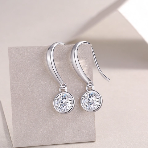 Orecchini a Gancio in Argento Sterling S925 Con Moissanite per Donna Orecchini Pendenti Taglio Rotondo Alta Qualità Gioielli
