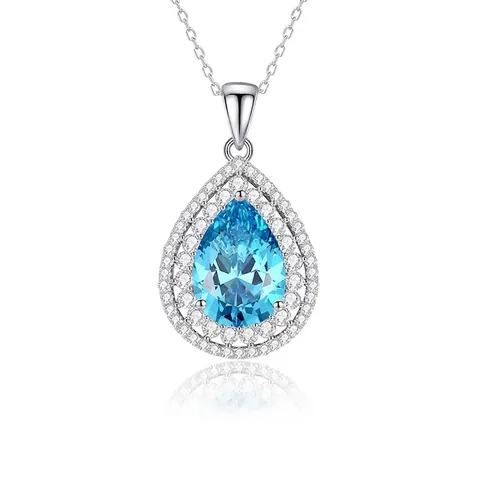 Collana con Pendente a Goccia d'Acqua in Argento Sterling 925 Elegante Intarsiata con Strass Gioielli in Pietre Sintetiche per Donna