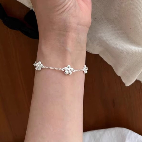 Bracciale In Argento Sterling 925 Ciondoli A Fiori Catena Lucida Per Donna Gioielli Minimalisti Dolci