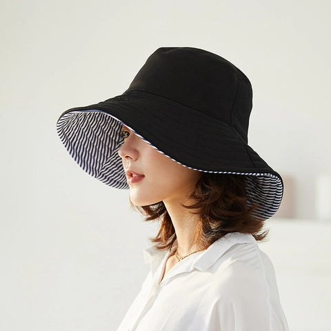 Women Wide Brim Cotton Bucket Hat Reversible UPF 50+ UV Protection Foldable Summer Sun Shade Beach Fisherman Cap