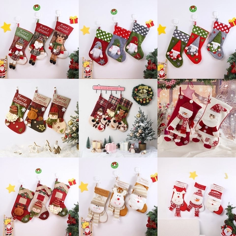 Calze Di Natale Grande Sacchetto Regalo 3D Babbo Natale Pupazzo Di Neve Renna Gnomi Ricamo Tessuto Maglia Feltro Iuta Decor