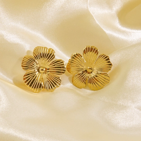 Minimalist Floral Stainless Steel Stud Earrings For Women 14K Gold Silver Plated Textured Flower Fashion Jewelry Earring
