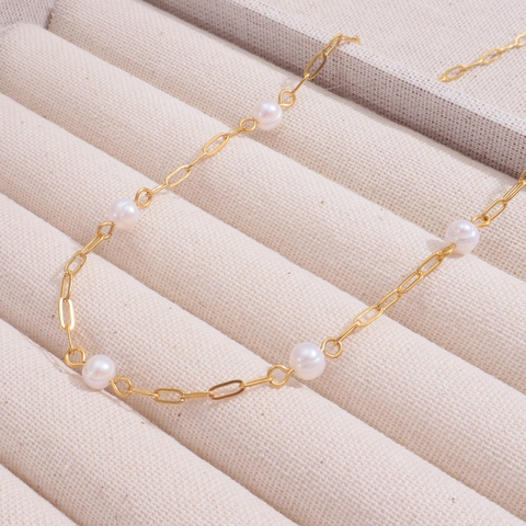 Freshwater Pearl Necklace 18K Gold Plated Stainless Steel Paperclip Chain Elegant Retro Jewelry Women Fashion Accessory