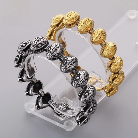 Pulsera De Cabeza De Serpiente Para Hombre Acero Inoxidable Cadena Punk Biker Retro Gótico Joyería Hip Hop