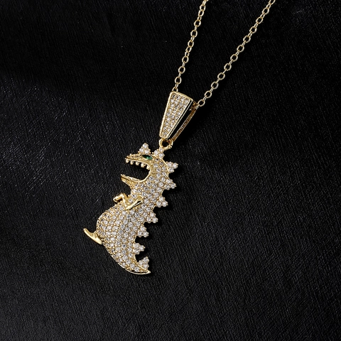 Collana Con Pendente Animale Placcata Oro 18K Rame Zircone Dinosauro Leopardo Libellula Gioielli Di Tenda Per Donna