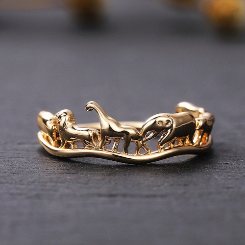 Animal Circus Relief Ring Copper With Zircon 3D Elephant Giraffe Lion Japanese Style Creative Jewelry For Women