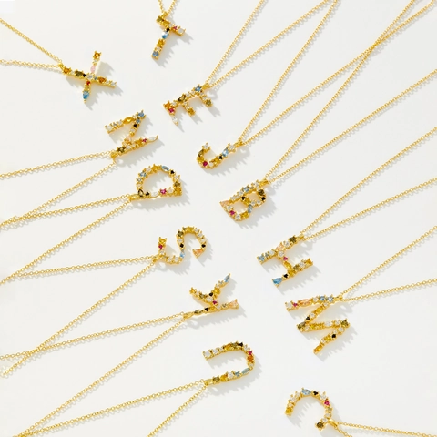 Vintage 925 Sterling Silver Alphabet Letter Initial Pendant Necklace Women Colorful Rhinestone Inlaid Alphabet Jewelry Gift