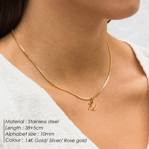Stainless Steel Alphabet Necklace For Women Gold Silver Letter Pendant Box Chain Initial Heart Clavicle Chain Jewelry