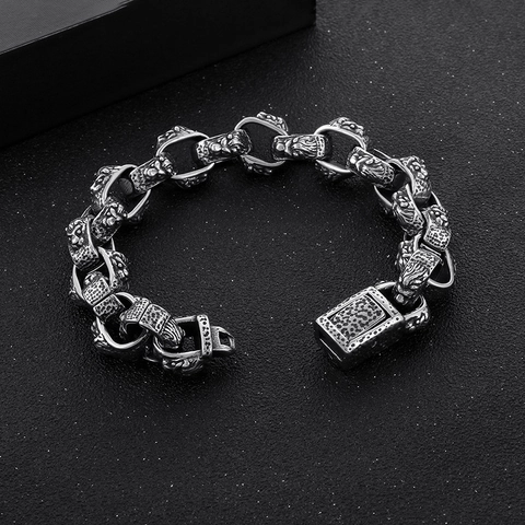 Heren Armband 316L Roestvrij Staal Retro Leeuwenkop Reliëf Gehamerde Textuur Sluiting Punk Gotisch Sieraden
