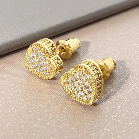 Fashion Copper Gold Plated Heart Stud Earrings For Women With AAA Zirconia Micro-inlaid Temperament Heart Shaped Jewelry Gift