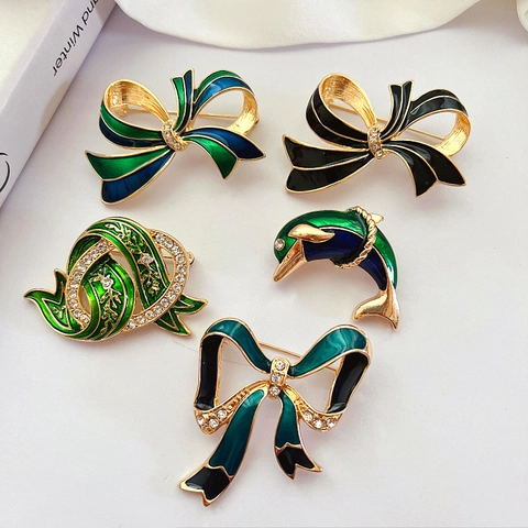 Vintage Paleis Stijl Legering Emaille Brosche Speld Voor Dames Strik Dolfijn Bloemen Ontwerp Strass Mode Sieraden