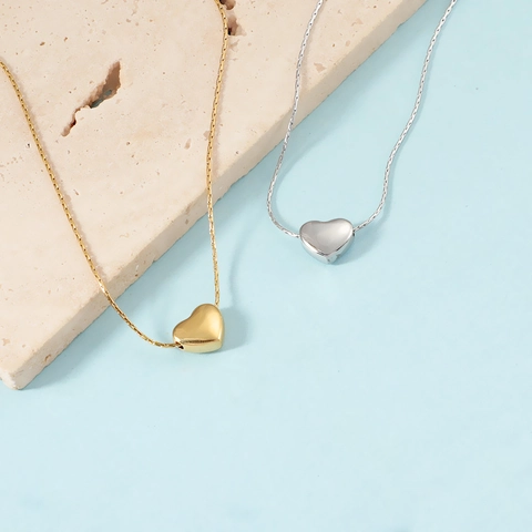 Collar Con Colgante De Corazón Acero Inoxidable 304 Chapado En Oro De 18K Cadena De Serpiente Joyería Elegante Para Mujer